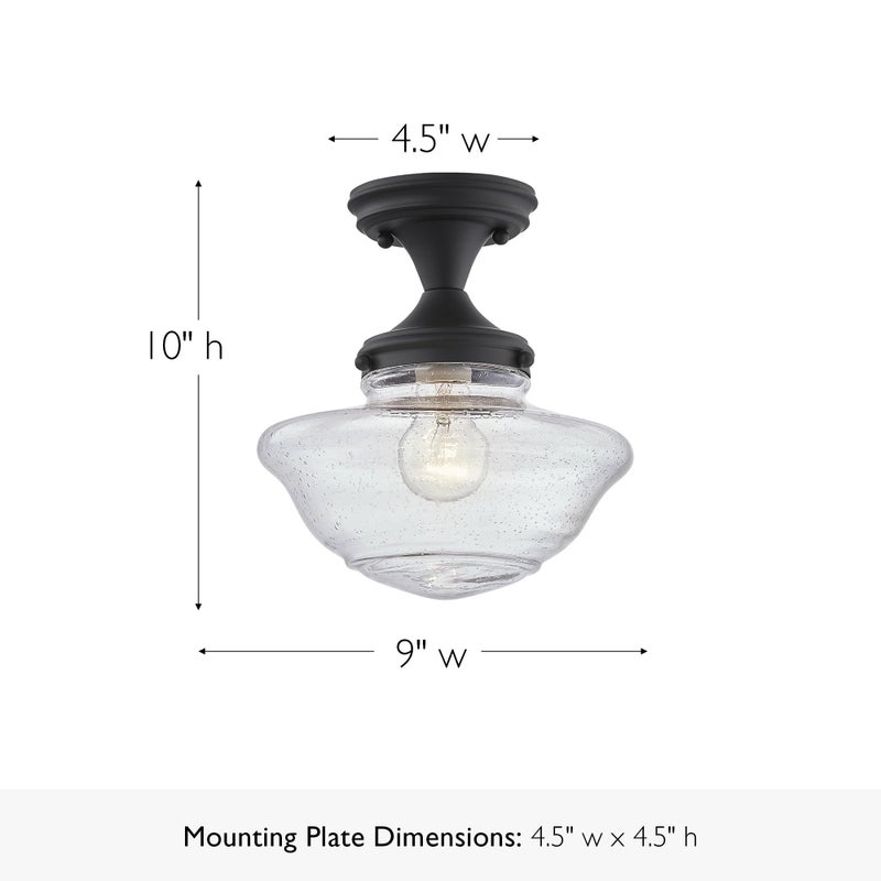 Design House Vintage-Inspired Schoolhouse Semi-Flush Mount Ceiling Light, 9 in x 9 in x 10 in, Matte Black, Clear Seeded Glass Shade, 587444 - Image 2